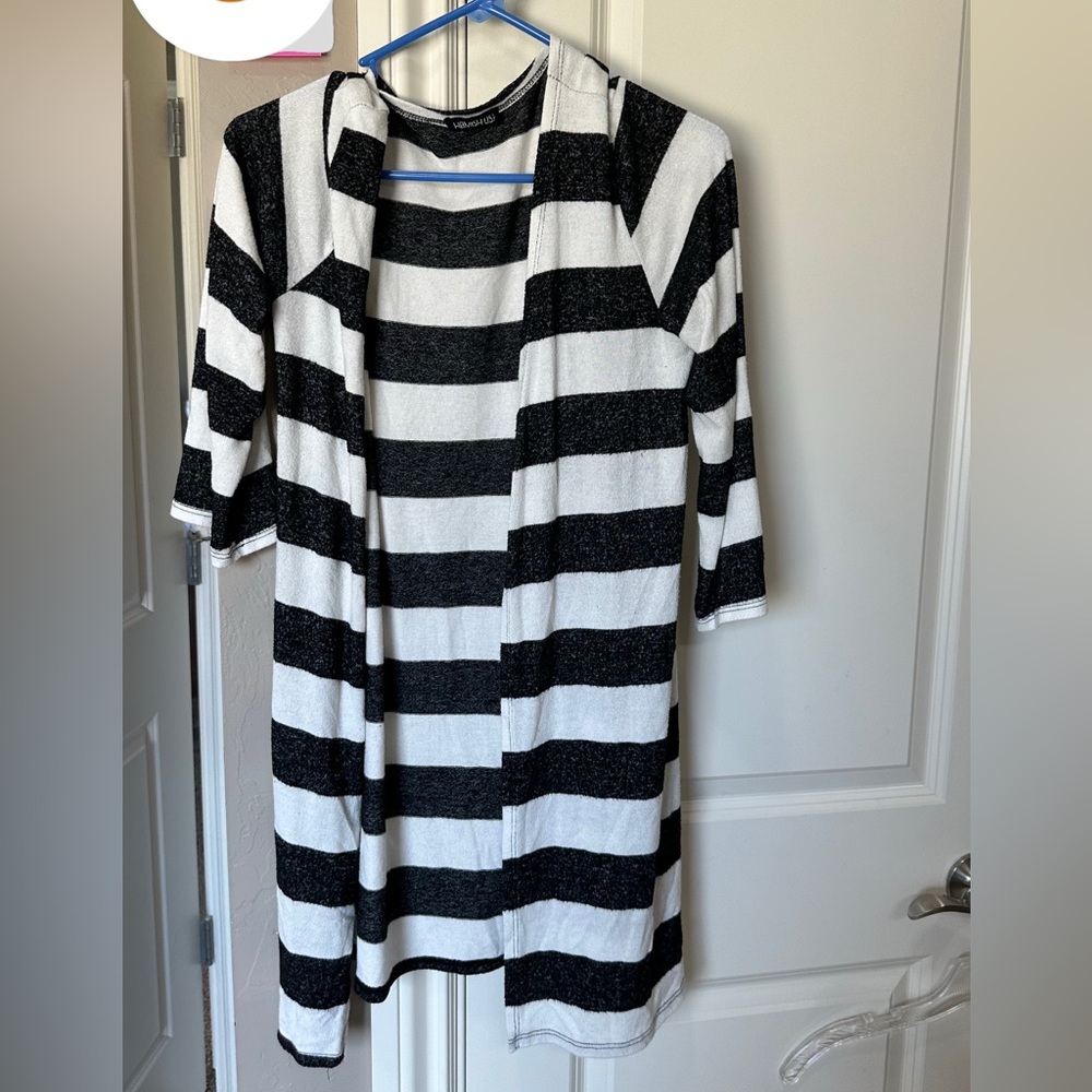HEIMISH USA Black and White Striped Cardigan